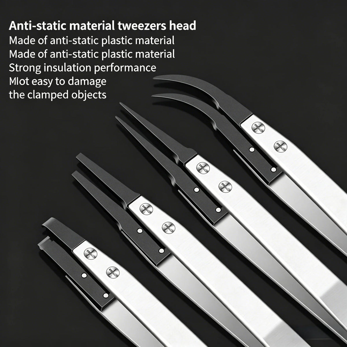ESD-Safe Precision Tweezer Set with Replaceable Anti-Static Tips
