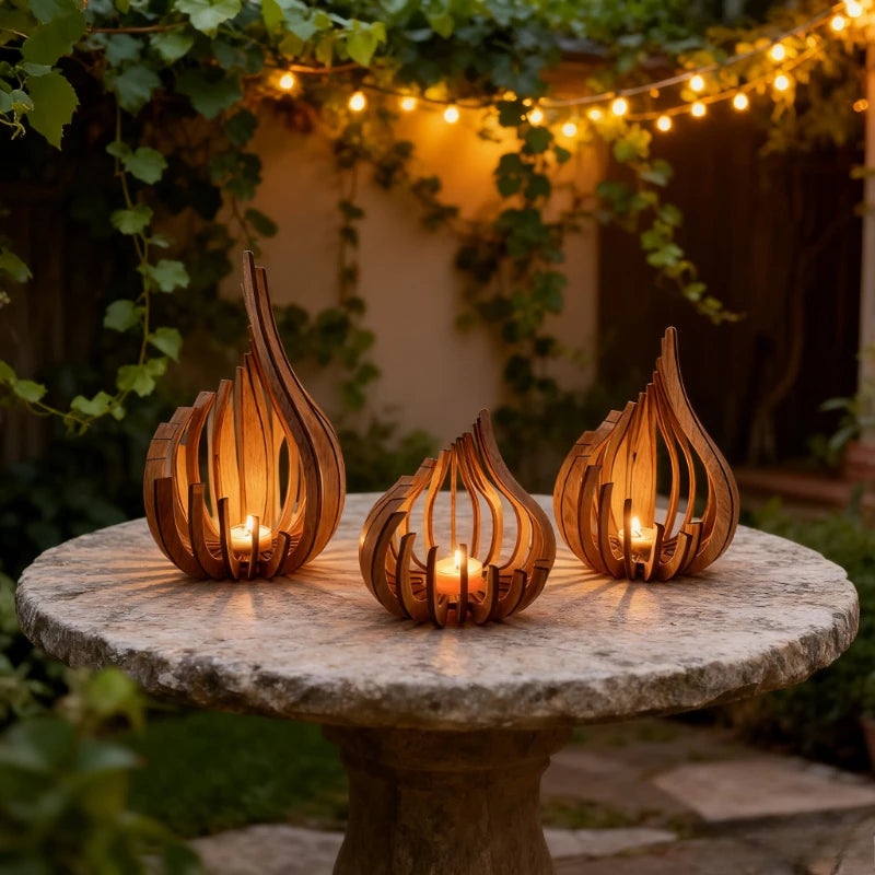 Wooden Flame-Shaped Decorative Candle Holder