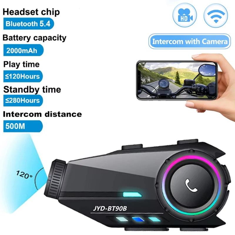 Bluetooth 5.4 Motorcycle Helmet Headset with 1080P Camera Intercom - 1