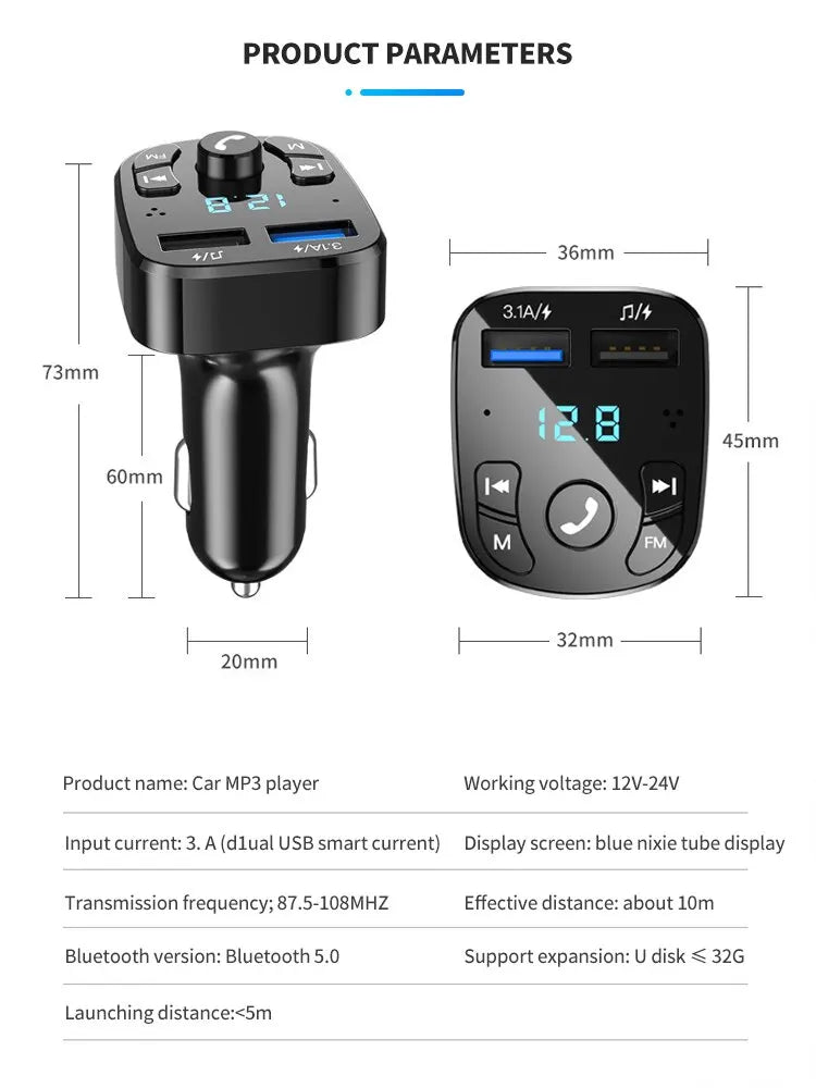 Bluetooth FM Transmitter and Dual USB Car Charger Kit