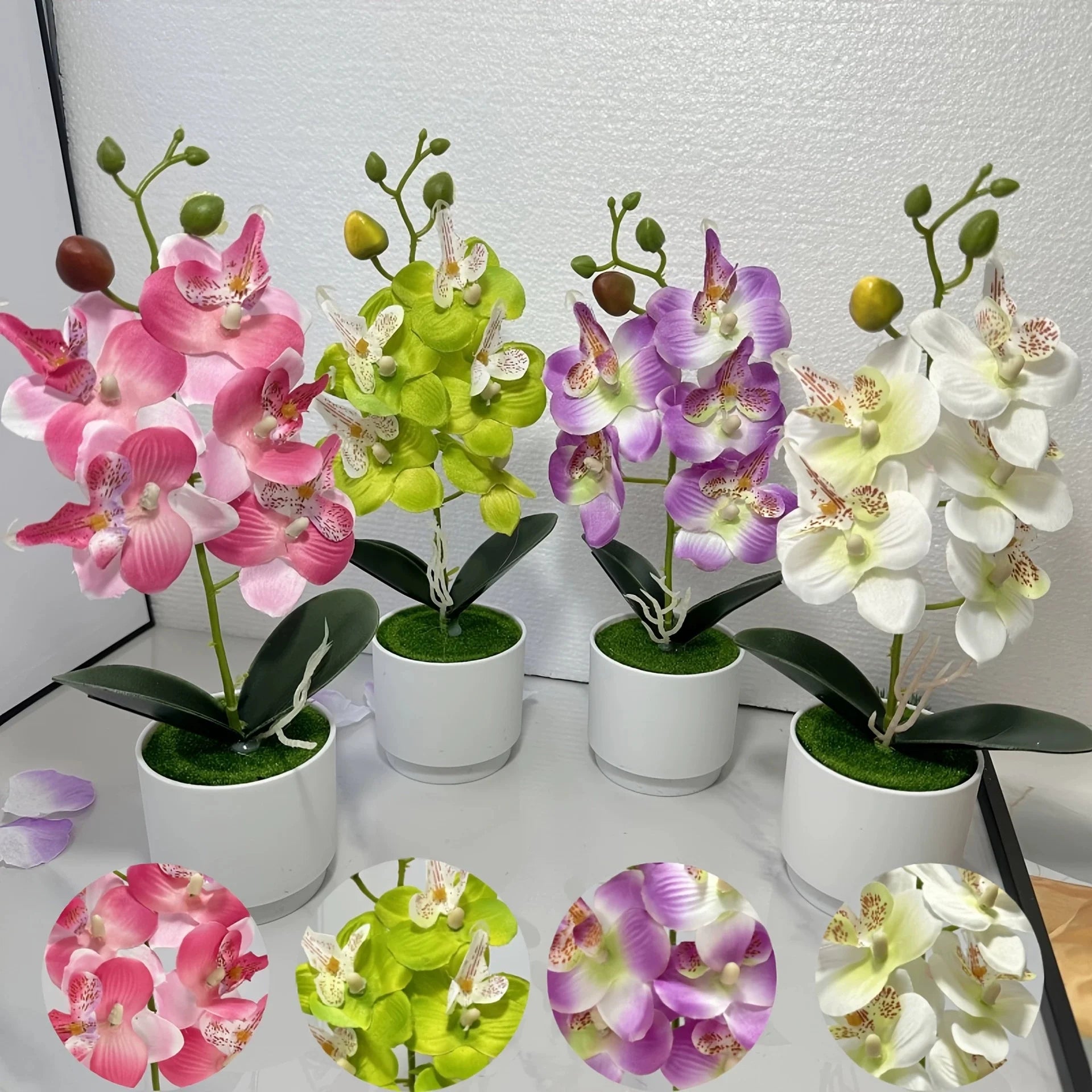 Artificial Orchid Flower Arrangement with Vase - 8
