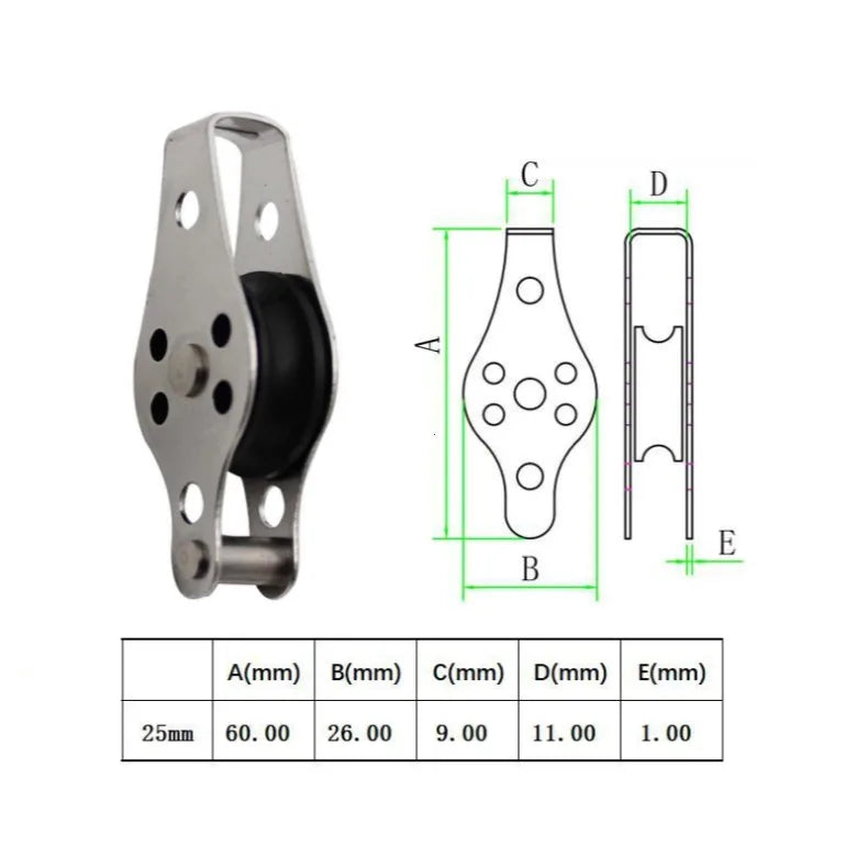 Stainless Steel Single Rope Pulley Block - 10