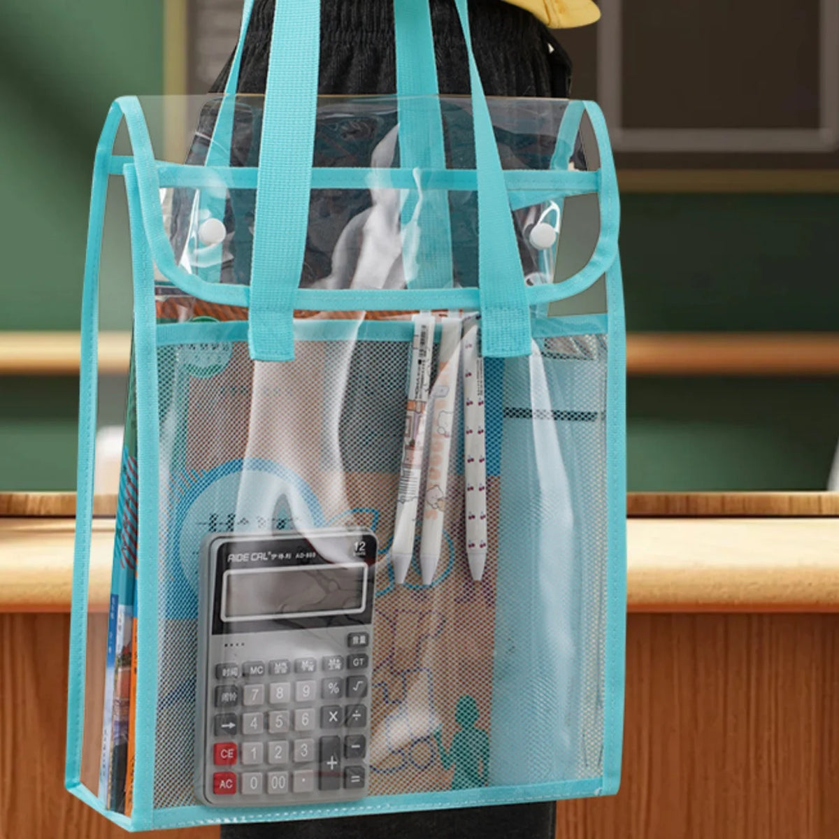 Transparent Double-Layer Student Tote Bag for Books and Supplies