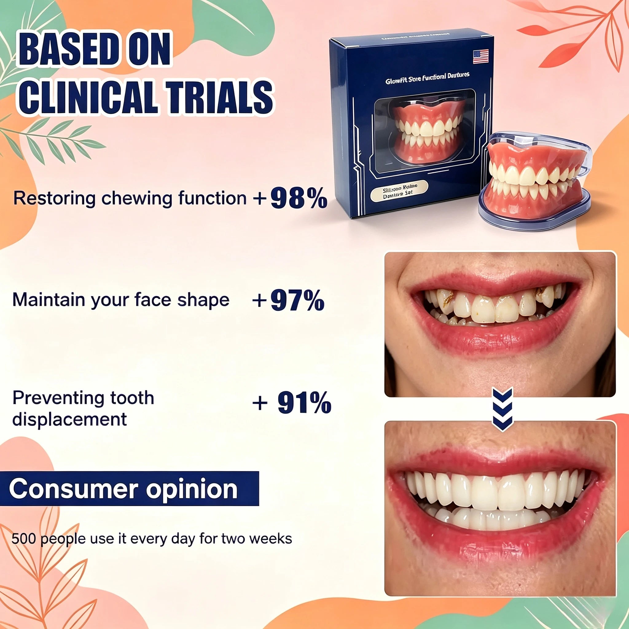 Instant Smile Cosmetic Dentures with Silicone Gum Base - 5