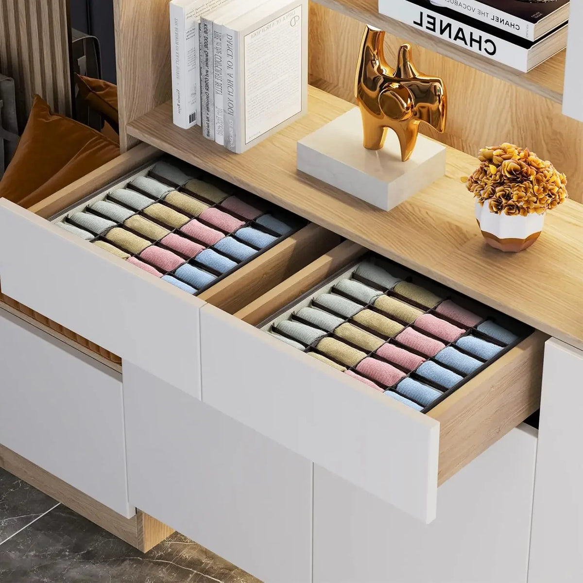 Foldable 24-Compartment Drawer Organizer for Underwear and Socks