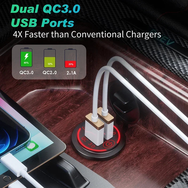 Dual USB Fast Car Charger Socket with Touch Switch