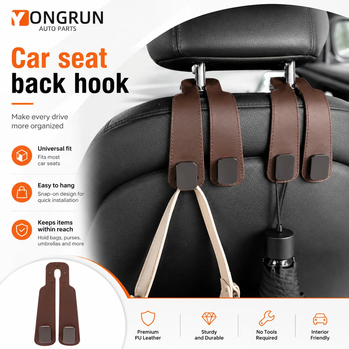 Leather Car Seat Headrest Organizer Hooks - 7