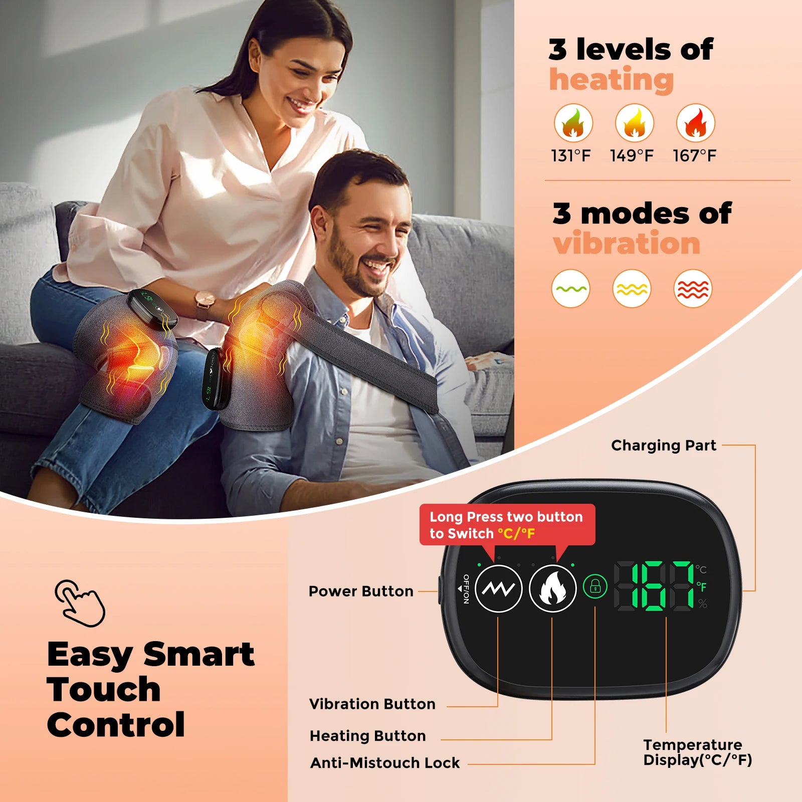 Cordless Heated Knee Massager with Vibration Therapy - 2
