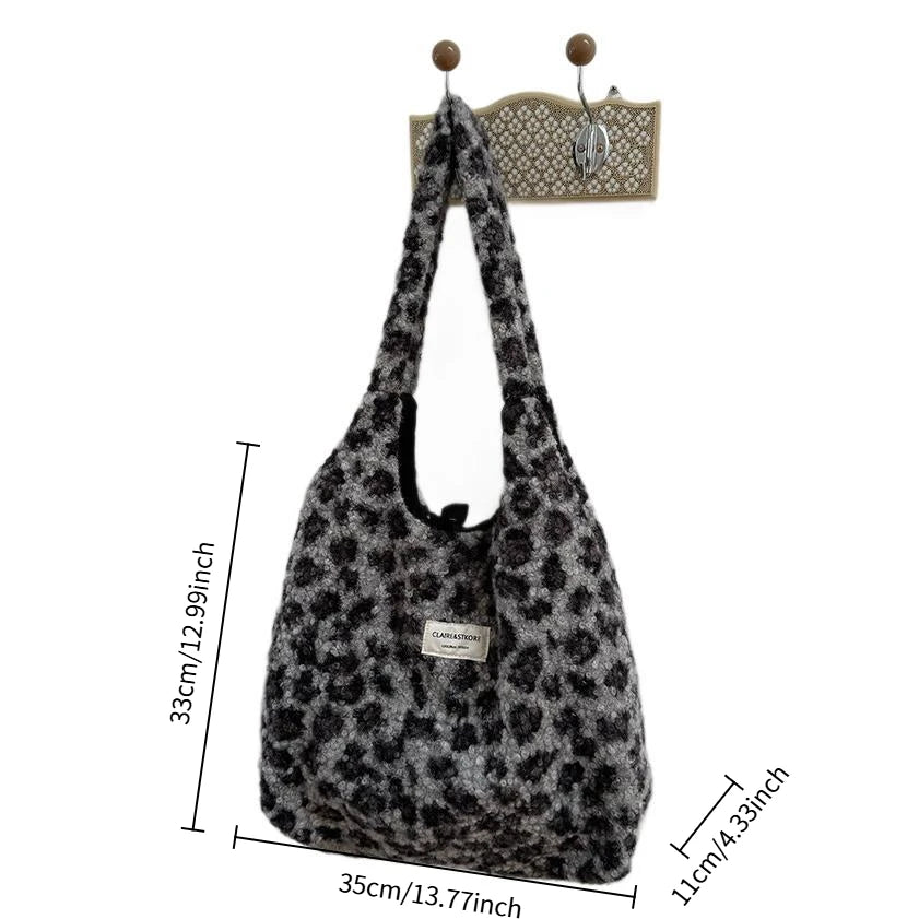 Leopard Print Plush Tote Bag for Daily Commute