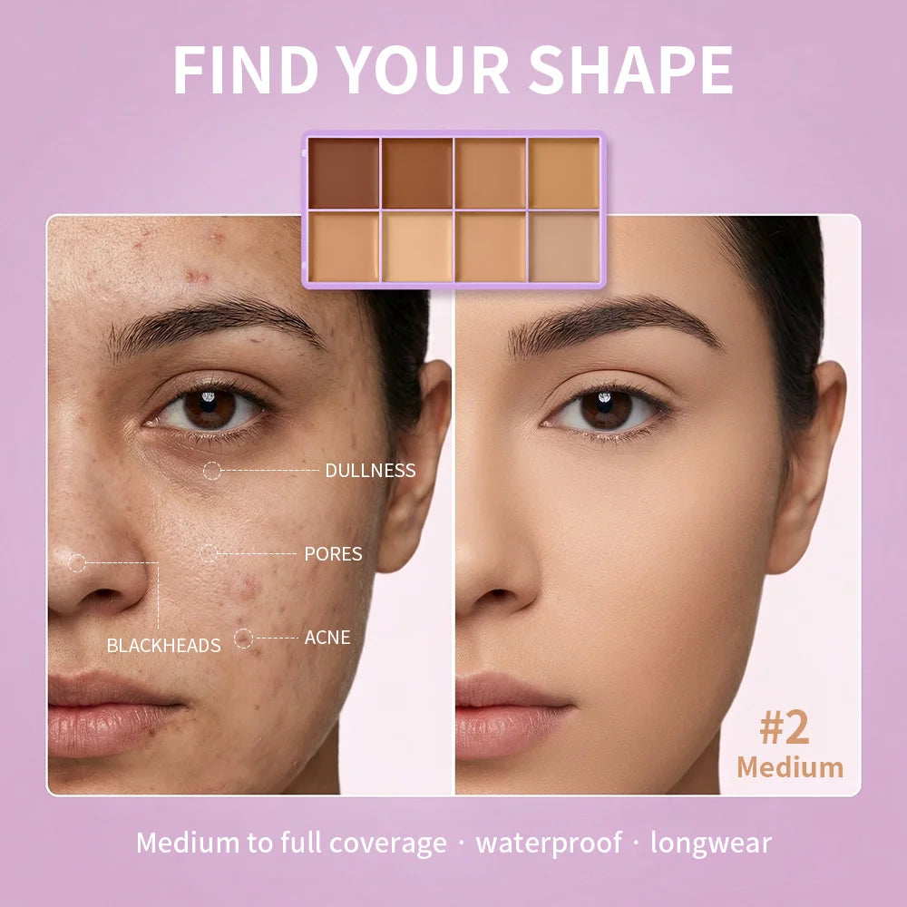 8-Color Cream Concealer and Contour Palette for Full Face Makeup