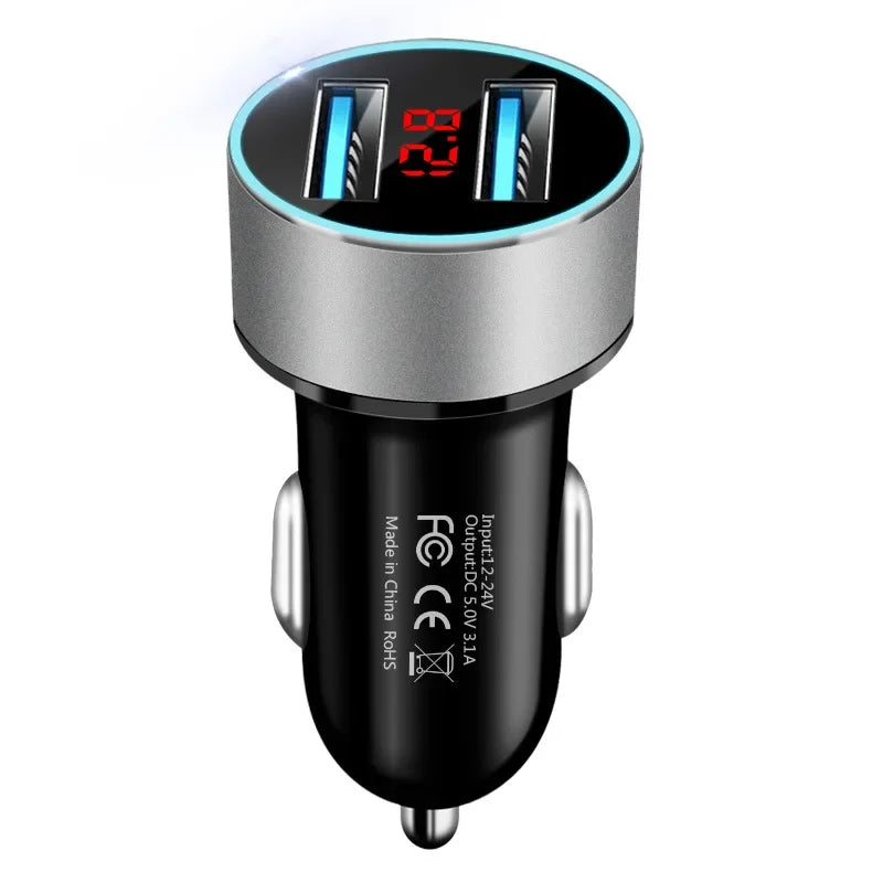 Dual USB Fast Car Charger with LED Voltage Display