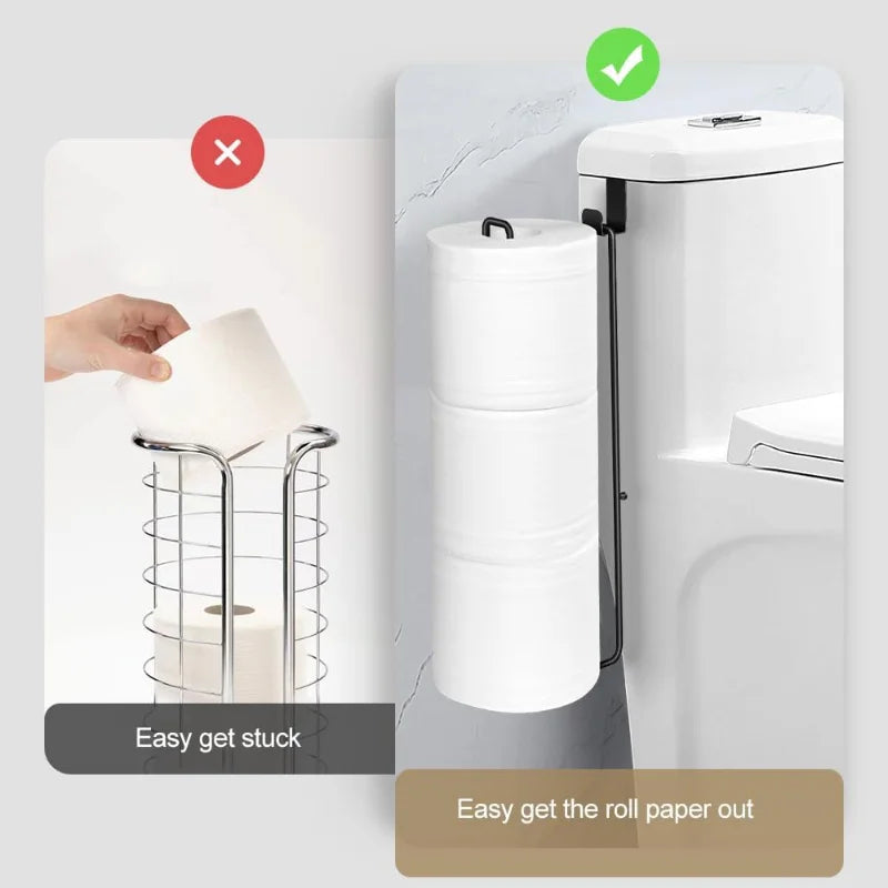 Hanging Toilet Paper Holder No Drill Wall Mount Bathroom Tissue Rack - 4