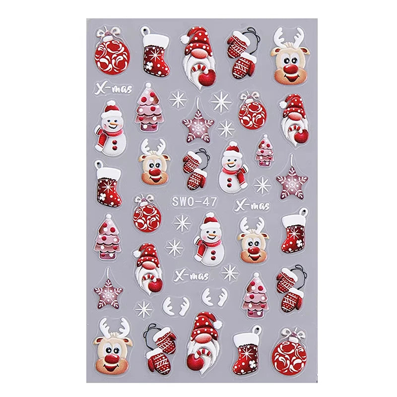 3D Christmas Cartoon Self-Adhesive Nail Art Decal Stickers - 48
