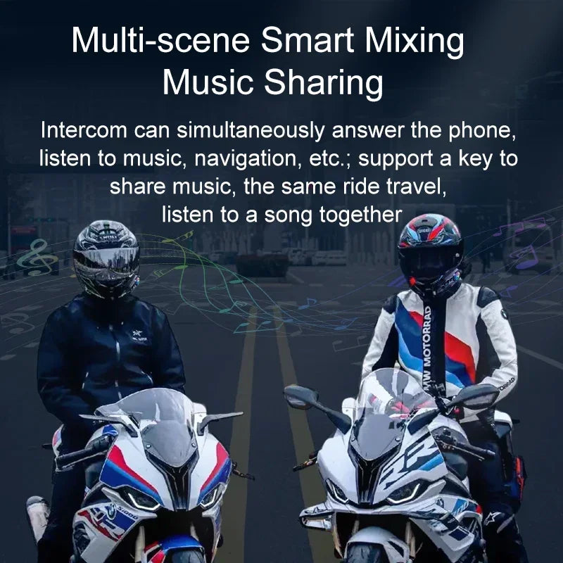 Wireless Motorcycle Helmet Bluetooth Headset with 500M Intercom