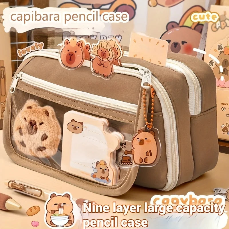 Large Capacity Capybara Multi-Layer Stationery and Makeup Bag
