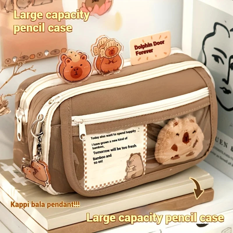 Large Capacity Capybara Multi-Layer Stationery and Makeup Bag - 7
