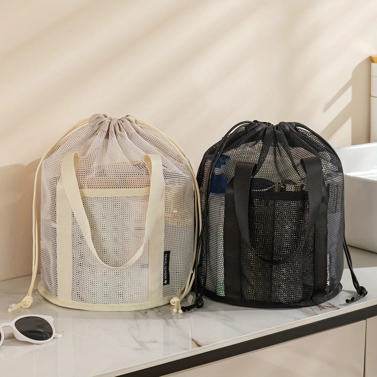 Multifunctional Foldable Mesh Drawstring Travel Organizer Bag