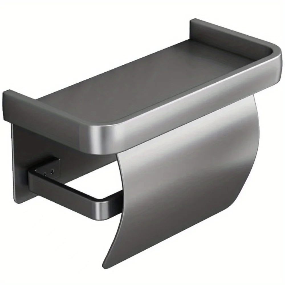 Wall-Mounted Aluminum Toilet Paper Holder with Storage Shelf - 10