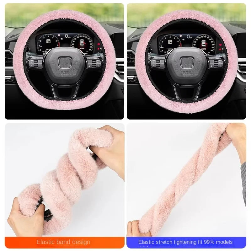 Winter Plush Retractable Steering Wheel Cover - 2