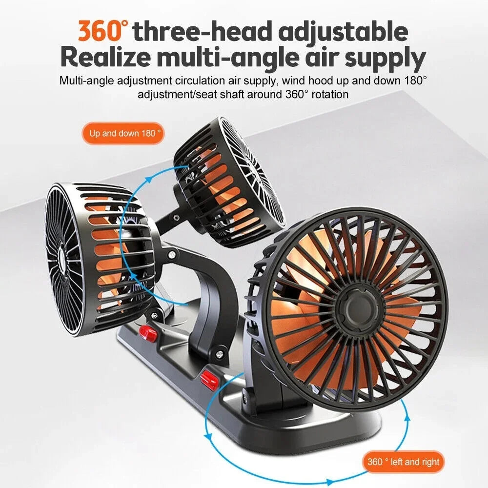 Dual-Head Adjustable Car Cooling Fan for Dashboard - 2