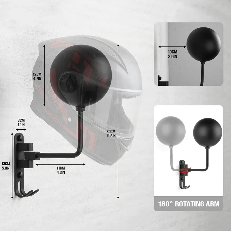 180° Rotating Wall-Mounted Helmet Rack for Motorcycle and Sports Gear