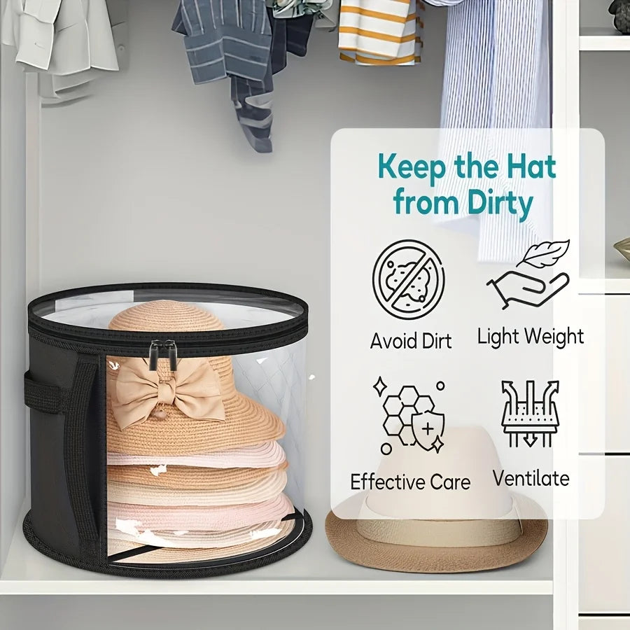 Extra-Large Foldable Hat Storage Box with Clear Viewing Window