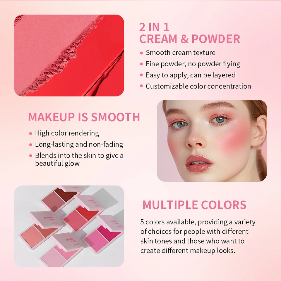 2-in-1 Cream and Powder Blush Palette for Radiant Cheek Makeup - 12