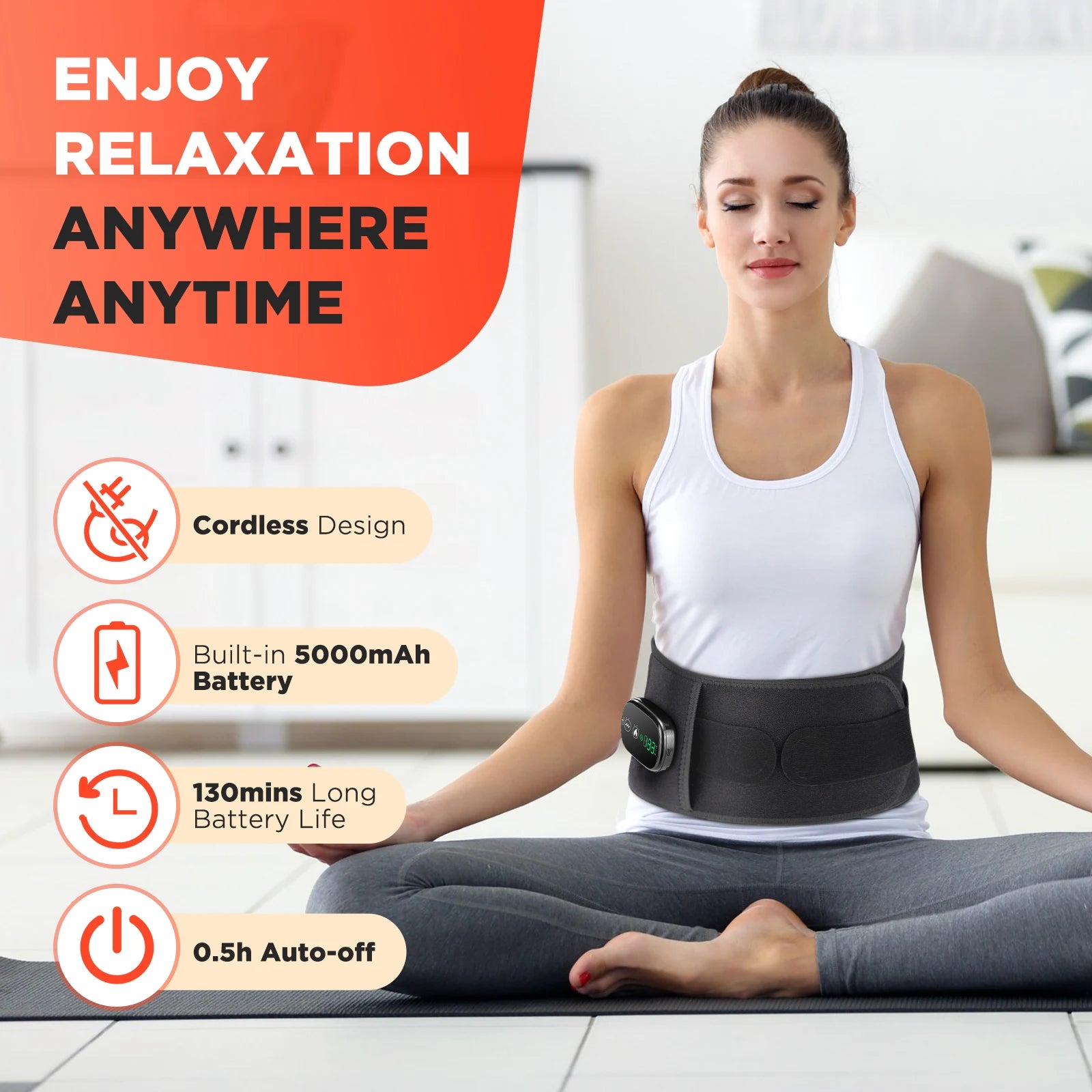 Cordless Heated Vibration Back Massage Belt for Waist Relief - 5
