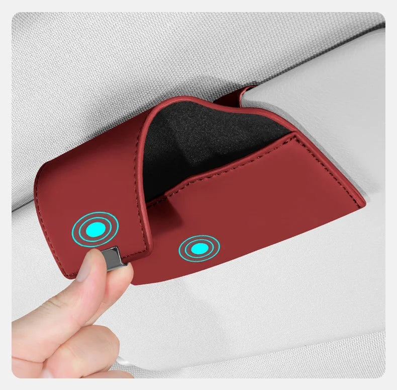 Leather Car Sun Visor Sunglasses and Eyeglasses Holder Case - 8