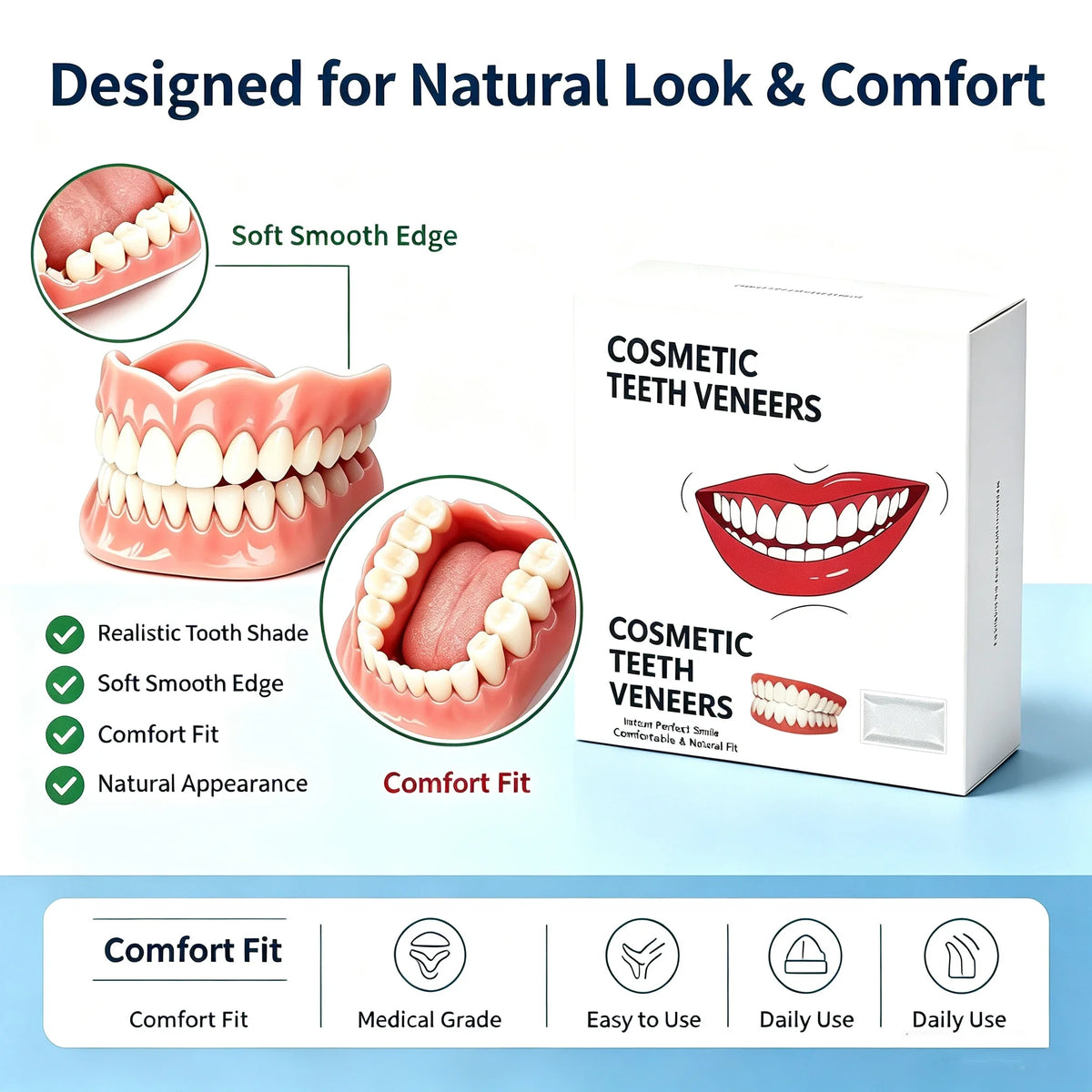 Comfortable Silicone Full Denture Set for Daily Oral Care