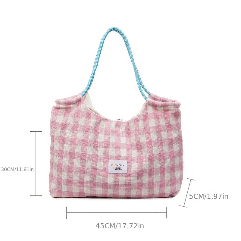 Versatile Plaid Shoulder Tote Bag for Commuter and Leisure - 7