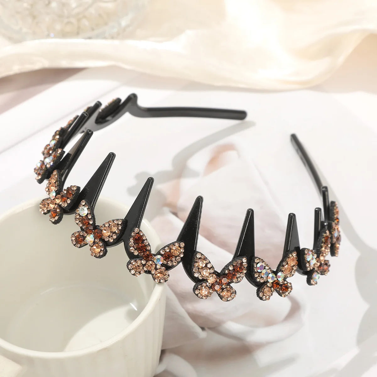 Rhinestone Butterfly Wavy Headband for Women