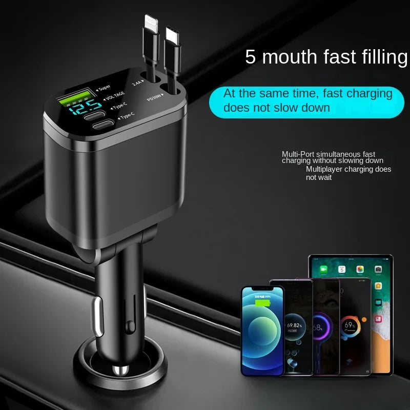5-in-1 Fast Charging Retractable Car Charger