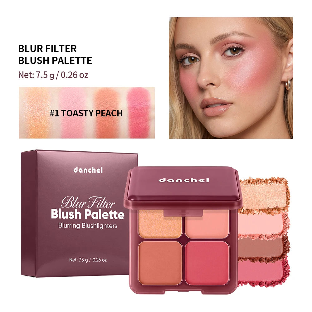 4-Shade Matte and Shimmer Blush Palette for Radiant Cheek Makeup