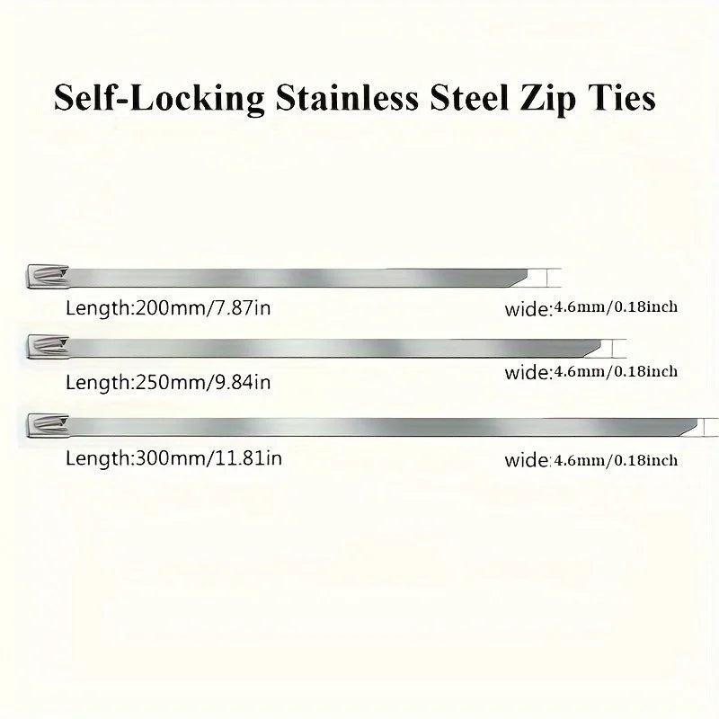 100Pcs Stainless Steel Self Locking Cable Ties Heavy Duty Zip Tie Wrap - 2