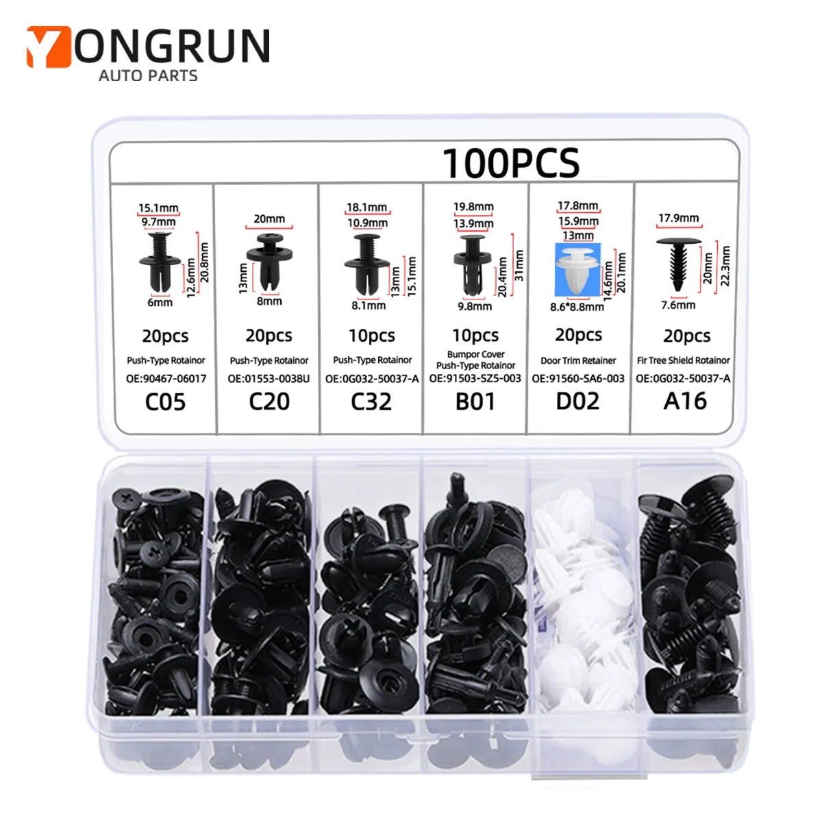 Universal Car Bumper and Trim Fastener Retainer Clip Set