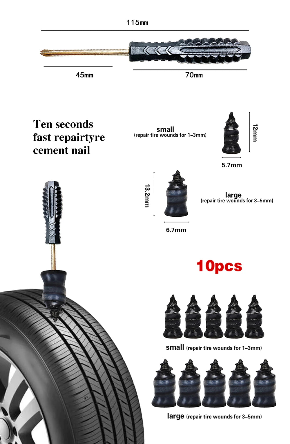 Emergency Tire Repair Kit for Cars and Motorcycles - 12