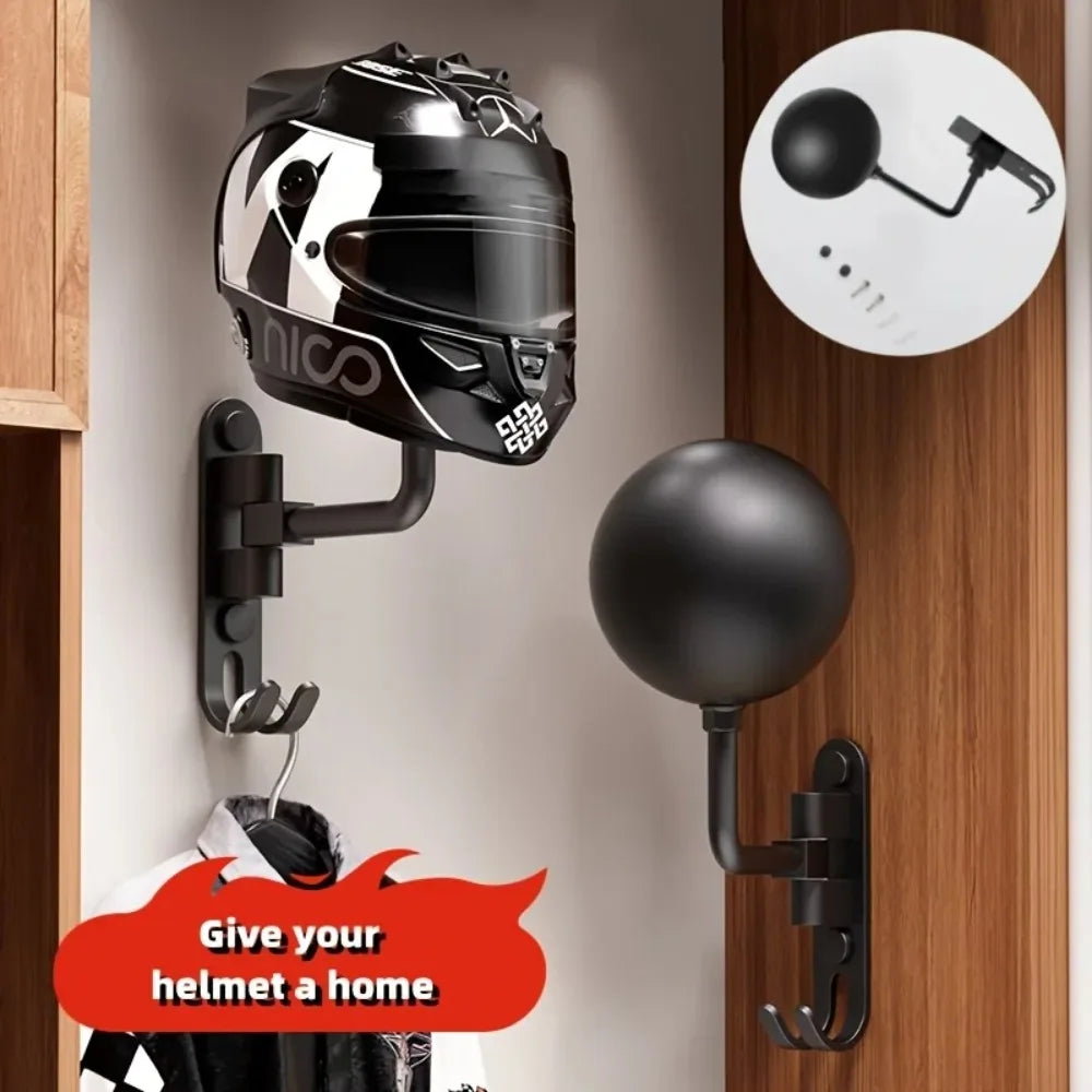 Rotatable Wall-Mounted Helmet Holder with Accessory Hook