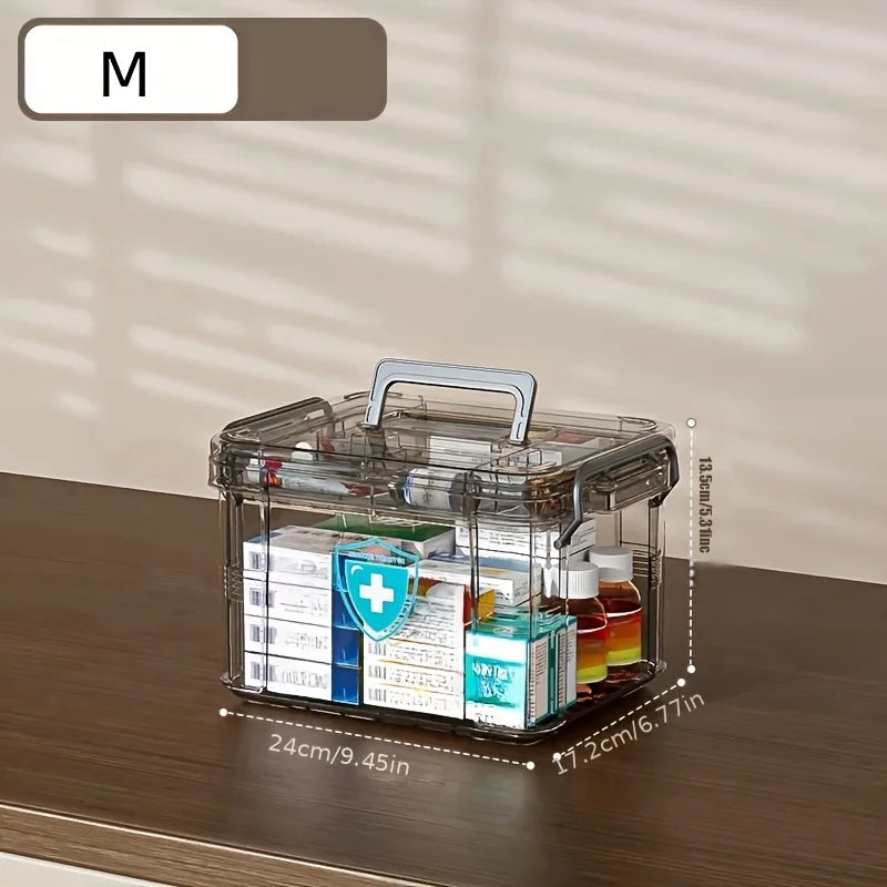 Clear Medicine Storage Organizer Box with Portable Tray - 10