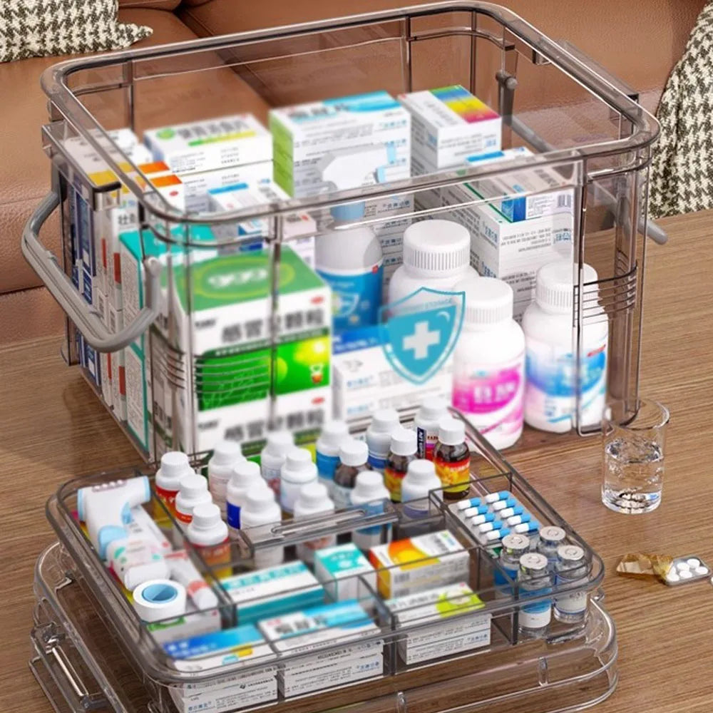 Clear Medicine Storage Organizer Box with Portable Tray - 7