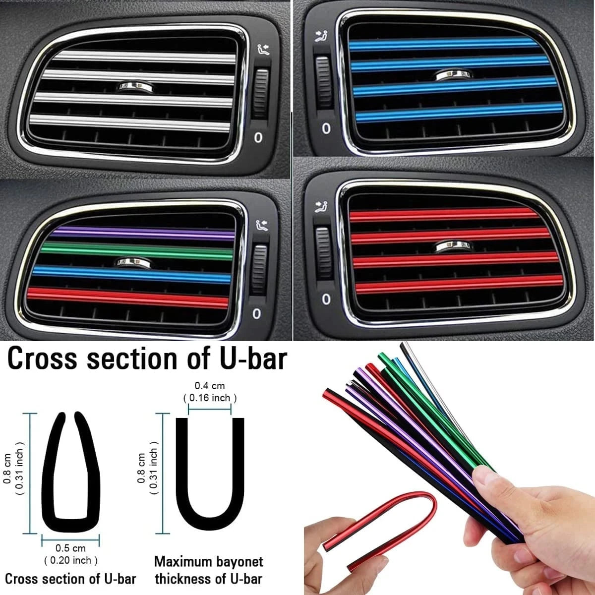 10PCS Car Air Vent Trim Strips Interior Decoration Outlet Moulding - 3