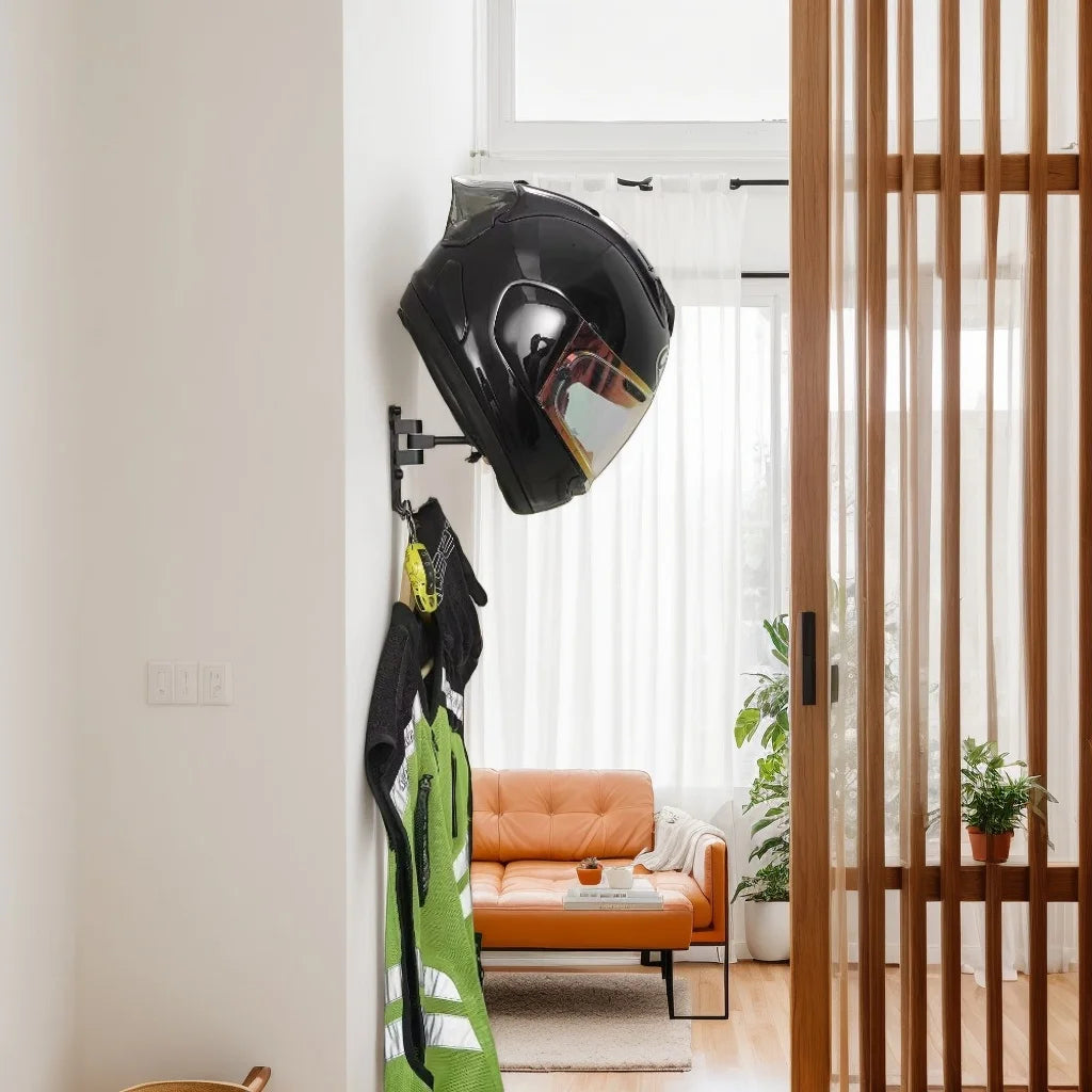 Adjustable Wall-Mounted Helmet Holder and Storage Rack - 9