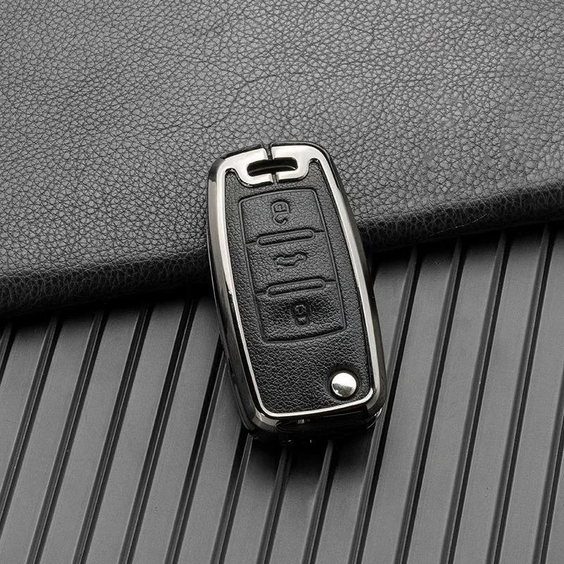 Leather and Zinc Alloy Protective Car Key Case Cover