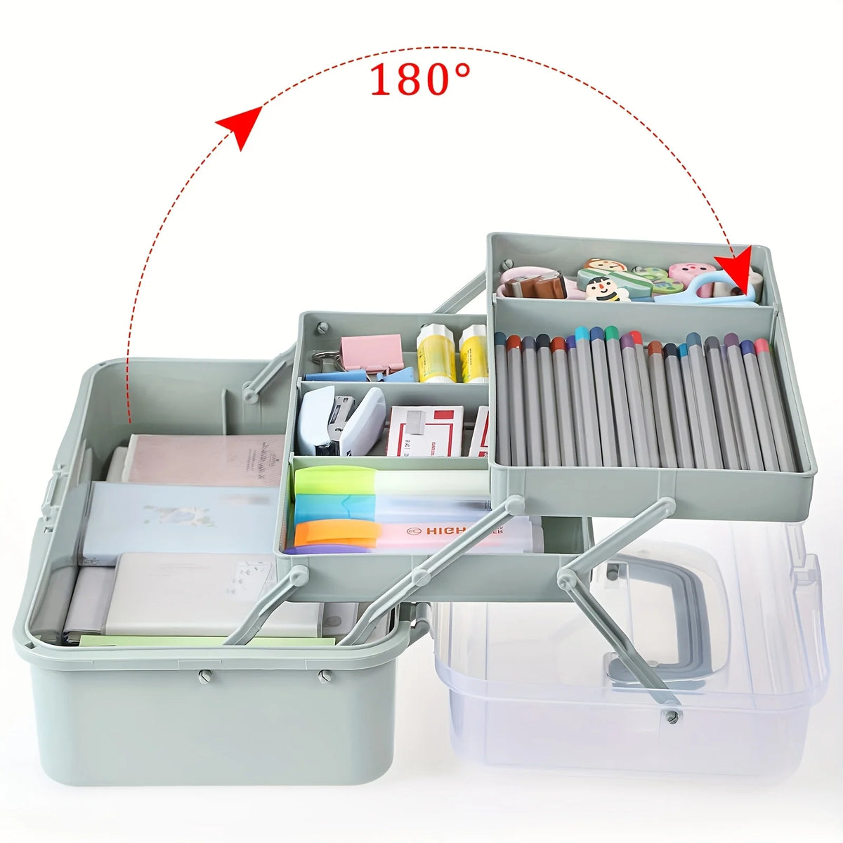 3-Layer Portable Craft and Art Supply Organizer with Adjustable Spacers