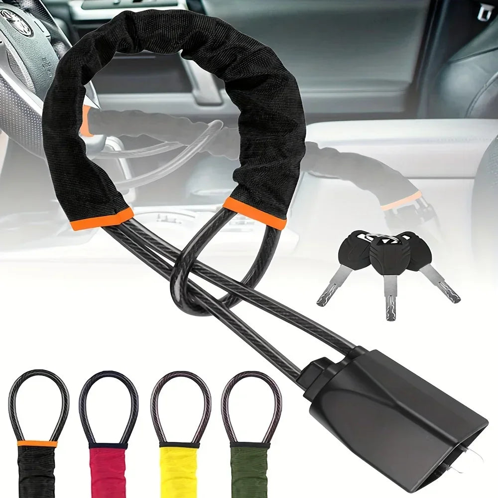 Universal Anti-Theft Car Steering Wheel and Seat Belt Security Lock - 1
