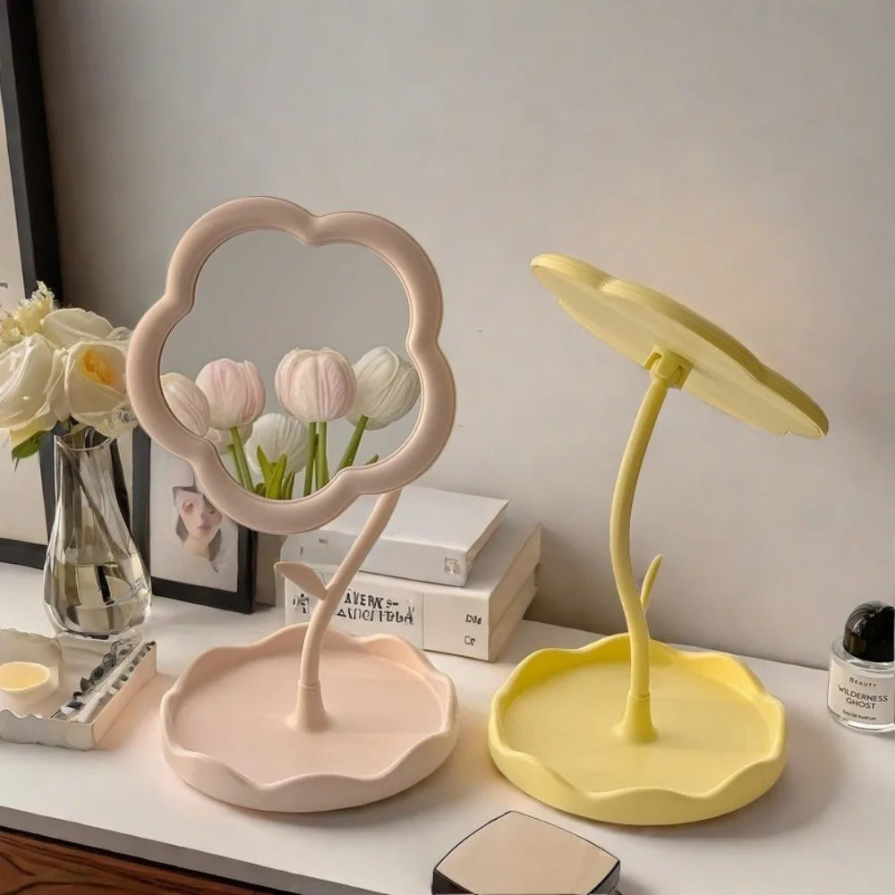 Sunflower Vanity Makeup Mirror with Storage Tray Desktop Swivel Mirror