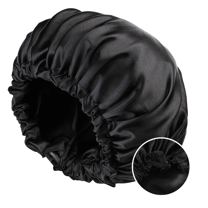 Double Layer Satin Sleep Bonnet Reversible Adjustable Hair Protection Cap