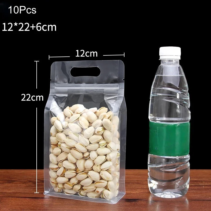 10 Pack Transparent Stand Up Ziplock Bags Portable Food Storage Pouches - 11
