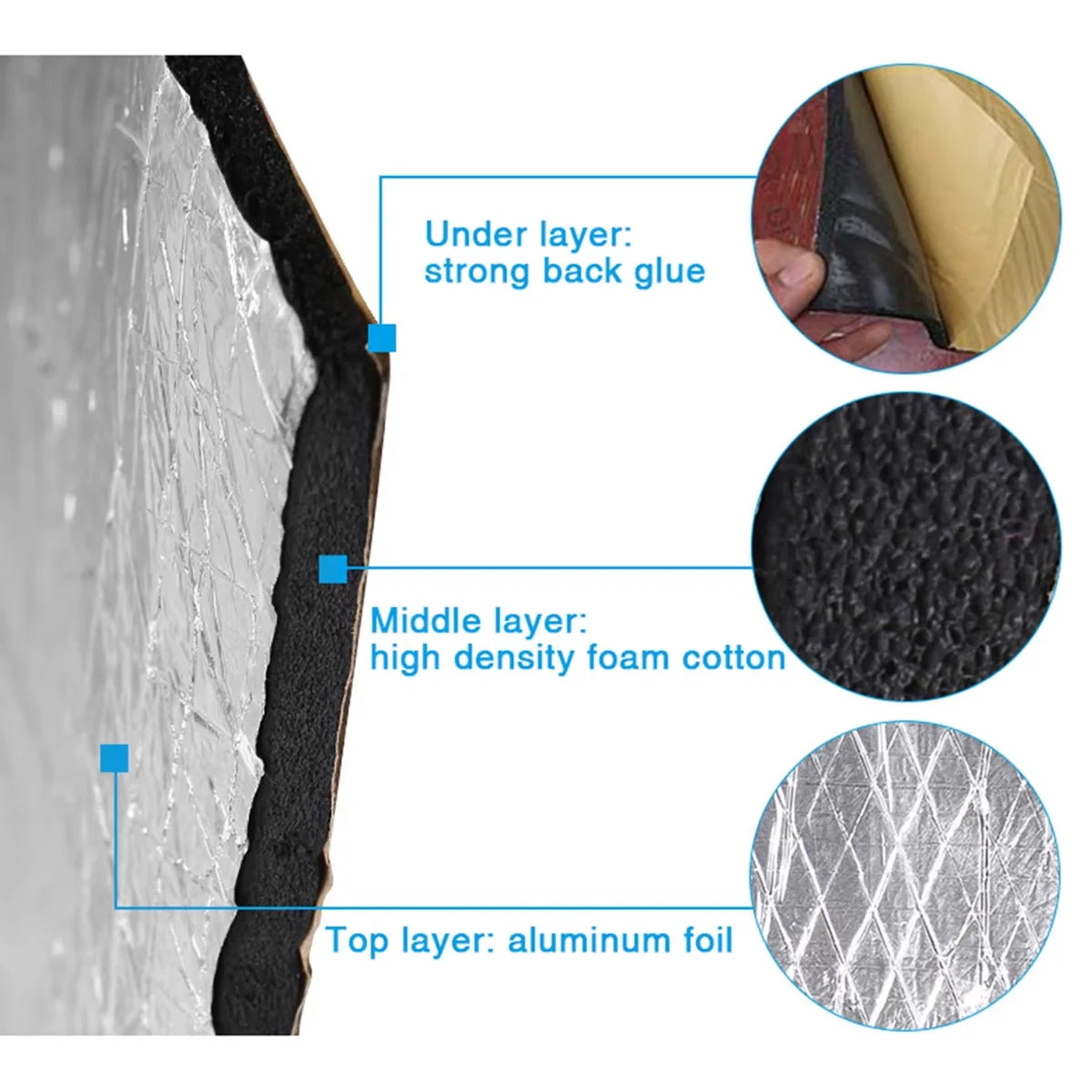 Car Sound Deadener Heat Insulation Mat Foil Soundproof Cotton Pad