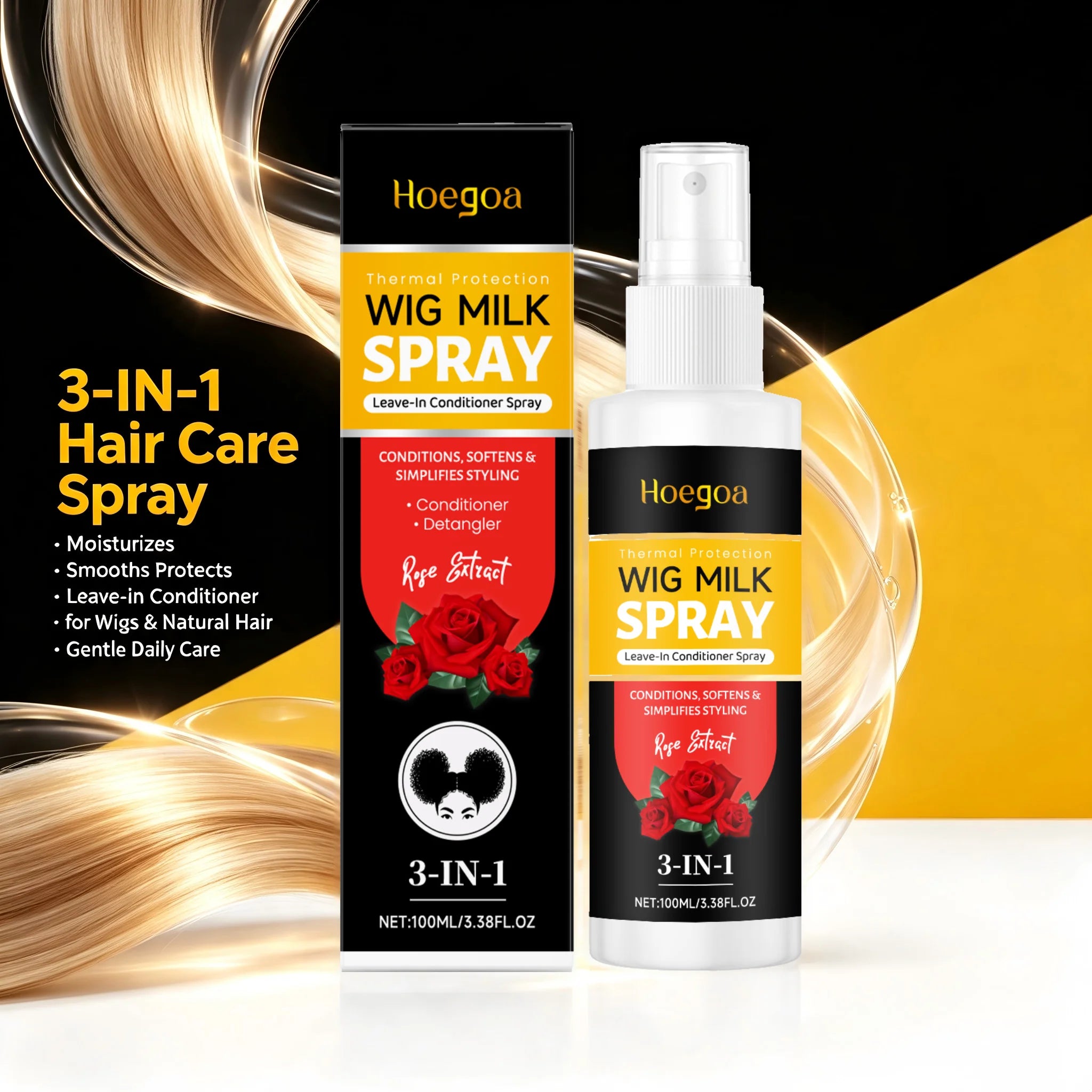 3-in-1 Rose Wig Conditioning and Detangling Spray - 4